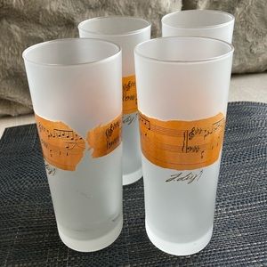 Vintage MCM 4 Liszt Darlington Design Frosted Glasses, Notes, Highball Tumbler